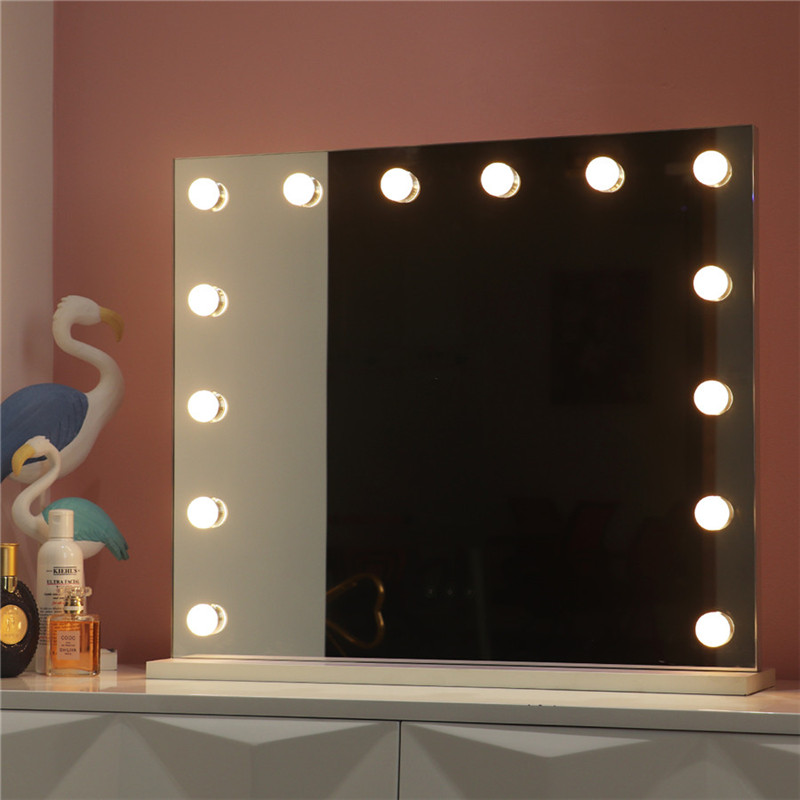 Spegel från White Large Desktop Hollywood med 14PCS Lighted Bulbs Makeup Vanity Dressing
